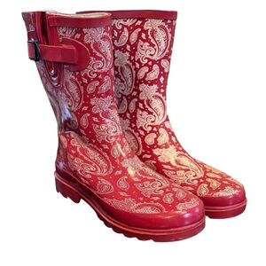Western chief, red, white paisley, rain, boots, galoshes, wellies women’s size 6